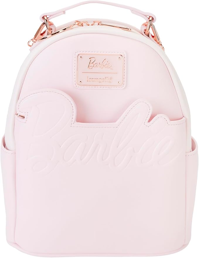Loungefly Barbie Rose Gold Logo Convertible Backpack: Chic Style on the Go!