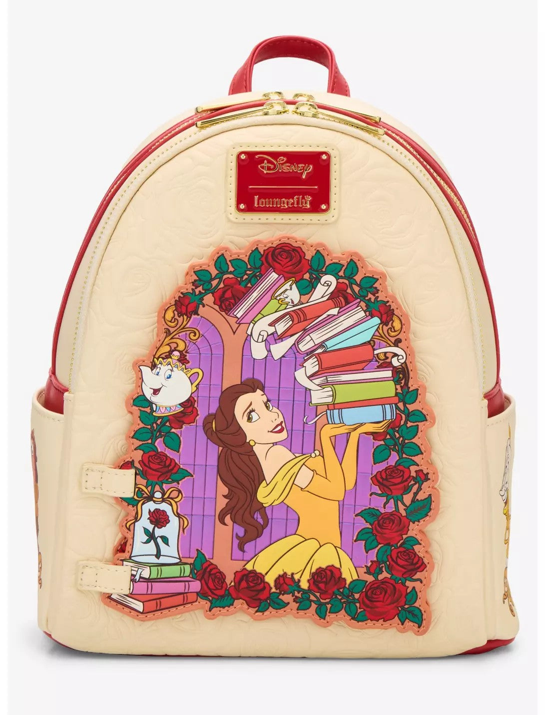 Loungefly Disney Beauty and the Beast Belle Roses Magnetic Door Mini Backpack