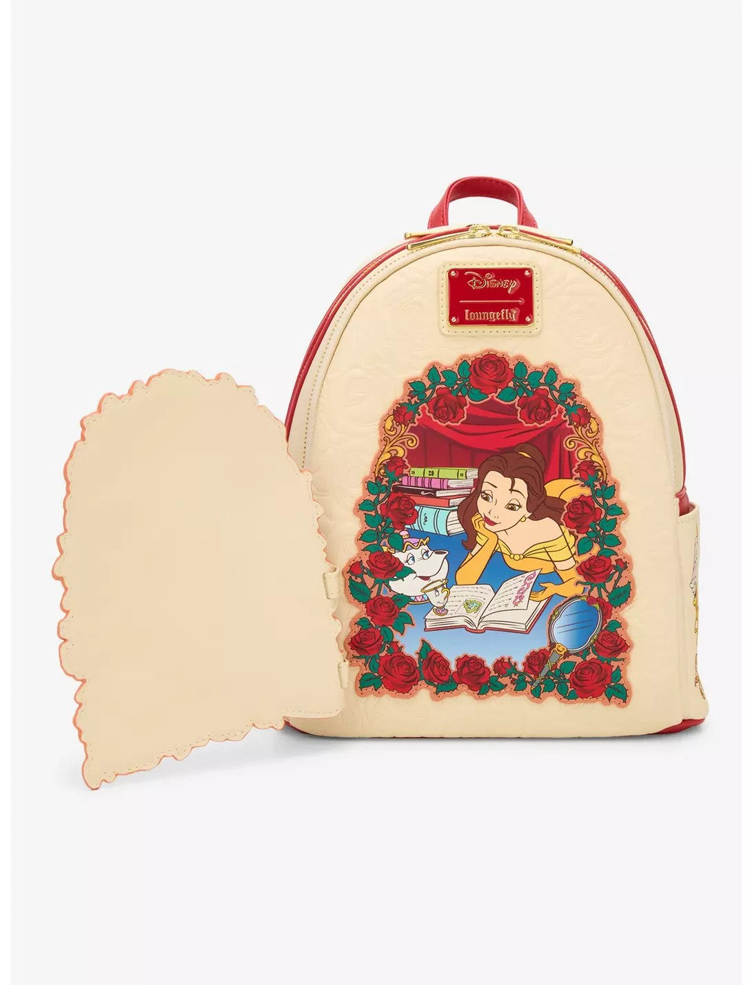 Loungefly Disney Beauty and the Beast Belle Roses Magnetic Door Mini Backpack