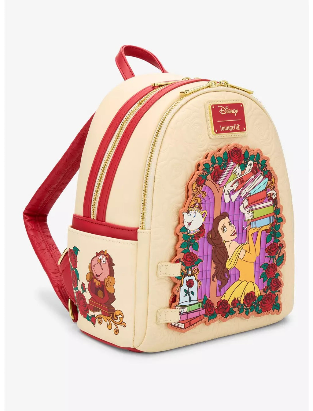 Loungefly Disney Beauty and the Beast Belle Roses Magnetic Door Mini Backpack