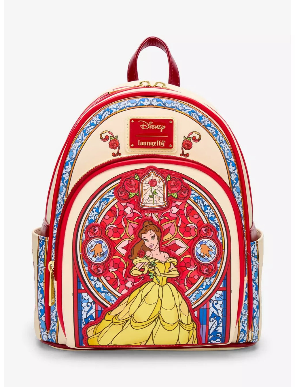 Loungefly Disney Beauty and the Beast Belle Red Stained Glass Portrait Mini Backpack