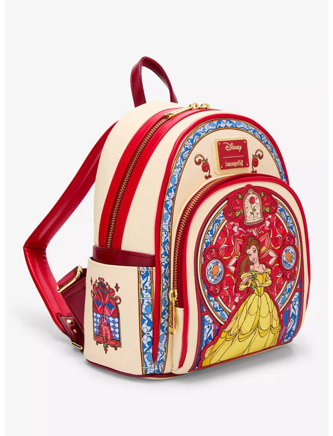 Loungefly Disney Beauty and the Beast Belle Red Stained Glass Portrait Mini Backpack