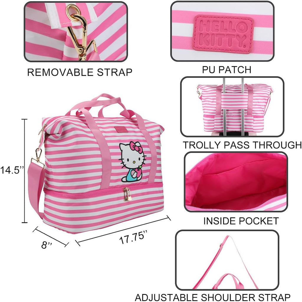 BioWorld Hello Kitty Character 17" Pink & White Striped Duffle Bag