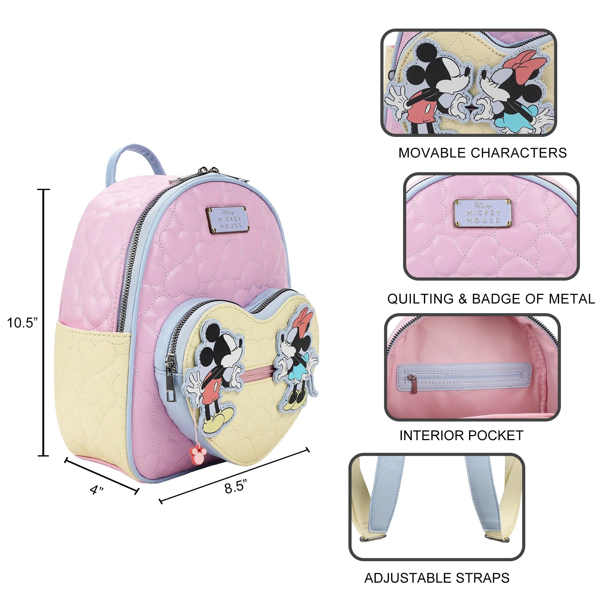 BioWorld- Disney Mickey Mouse and Minnie Mouse 10.5" Adult Mini Backpack With Movable Characters